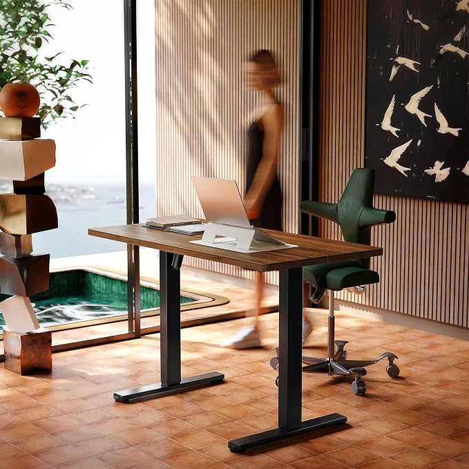 HUANUO 40x24 Inch Electric Standing Desk, Height Adjustable, Black Walnut | 176 Lbs Capacity, Smooth Home Office Desk, 4 Memory Presets & Headphone Hooks, 28.3–46.5 Inch Height Range, Easy to assemble