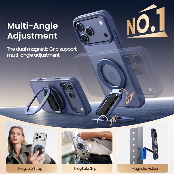 Foldable Double Sided Ring Magnetic Phone Grip & Kickstand (Blue)