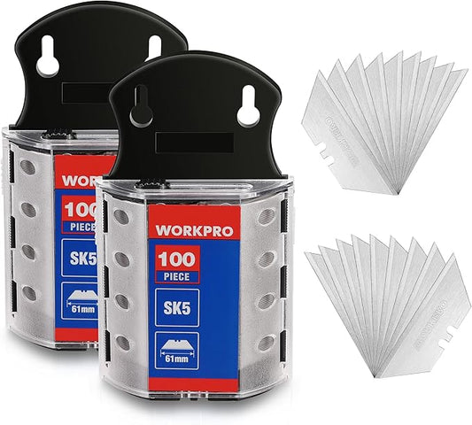 WORKPRO 200-Pack Utility Knife Blades with Dispenser, SK5 Steel Box Cutter, Standard Blades for Utility Knife Replacement
