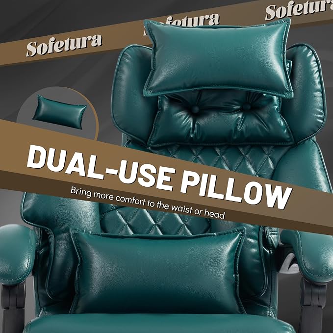 Massage Office Chair with Foot Rest,6 Points Vibration & Heat Executive Office Chairs for Heavy People,500LBS Big and Tall Office Chair,Ergonomic Reclining Desk Chair,Dual-Use Pillow,Home Office,Green