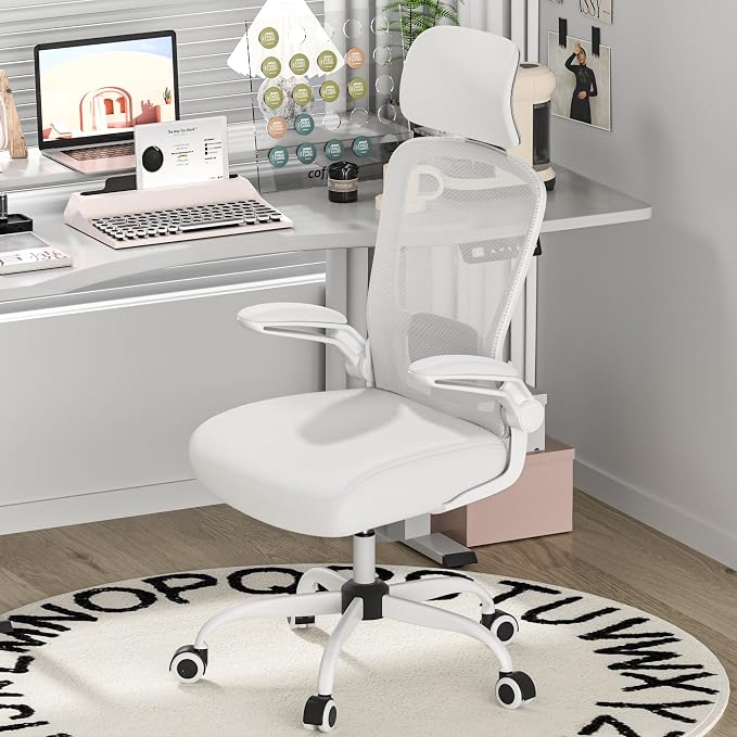 Mimoglad Office Chair, High Back Ergonomic Desk Chair with Adjustable Lumbar Support and Headrest, Swivel Task Chair with flip-up Armrests for Guitar Playing, 5 Years Warranty