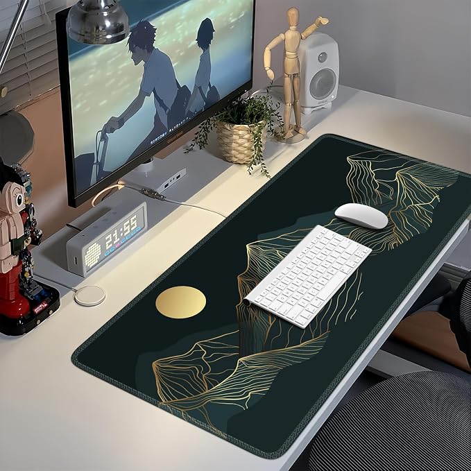 iCasso Large Mouse Pad, XXL Green Mousepad,A-Mountain Cyan Extended | Stitched Edges and Stable Rubber Base, Keyboard Mat Desk Pad for Work, Home