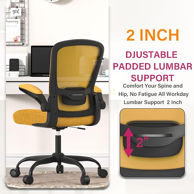Mimoglad Office Chair, Ergonomic Desk Chair with Adjustable Lumbar Support, High Back Mesh Computer Chair with Flip-up Armrests- Task Chairs, Executive Chair for Home Office | Supports 300 lbs · Seat 19.48"–23.4" · Breathable mesh · 20–30 min assembly ...