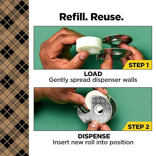 Scotch Stainless Steel Refillable Dispenser and 2 Rolls of Scotch Magic Tape with 66% Plant Based Adhesive, 0.75 in. x 550 in, Invisible Tape, Office Supplies and School Supplies