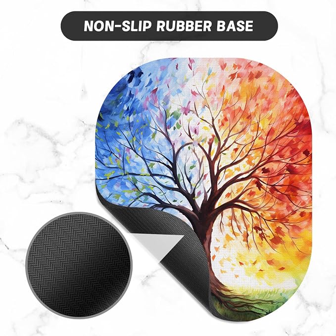 Small Mouse Pad, 6 x 7 Inch, Oval Mini Mouse Pad with Non-Slip Rubber Base for Laptop Wireless Mouse Keyboard Tray Mousepad, Colorful Trees