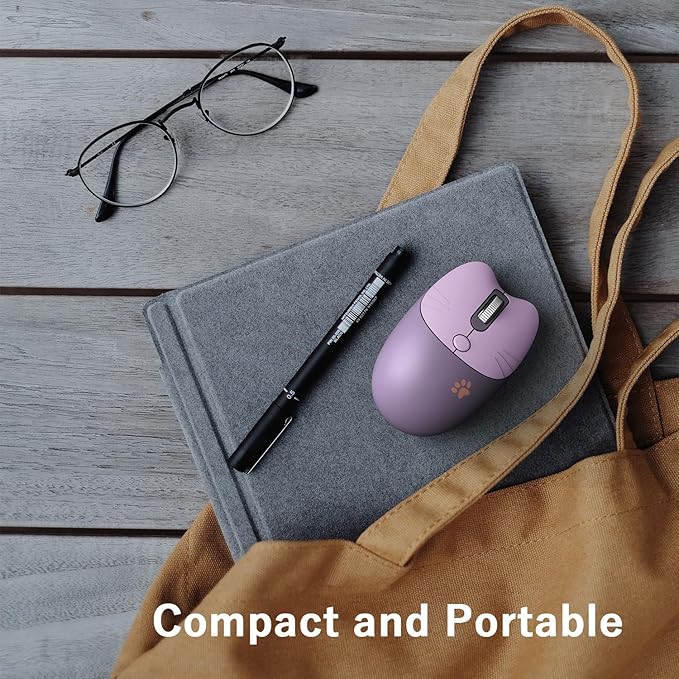 Cute Cat Wireless Mouse, 2.4GHz Wireless Silent Mouse, USB Receiver Plug and Play, 3 Adjustable DPI, Compatible with Notebook, PC, Laptop, Computer- Purple Colorful