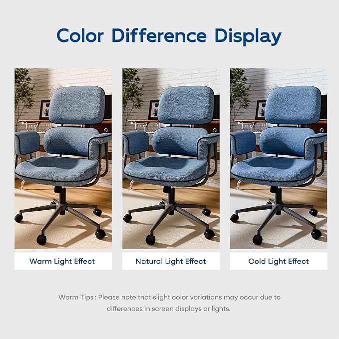 Blue Office Chair, Memory Foam Seat Mid Century Modern Desk Chair | 3.9" Sloped U-Shaped Memory Foam Cushion, Granular Linen Fabric, Lumbar Support, 1.2mm Sturdy Metal Tube, 400LBS Capacity