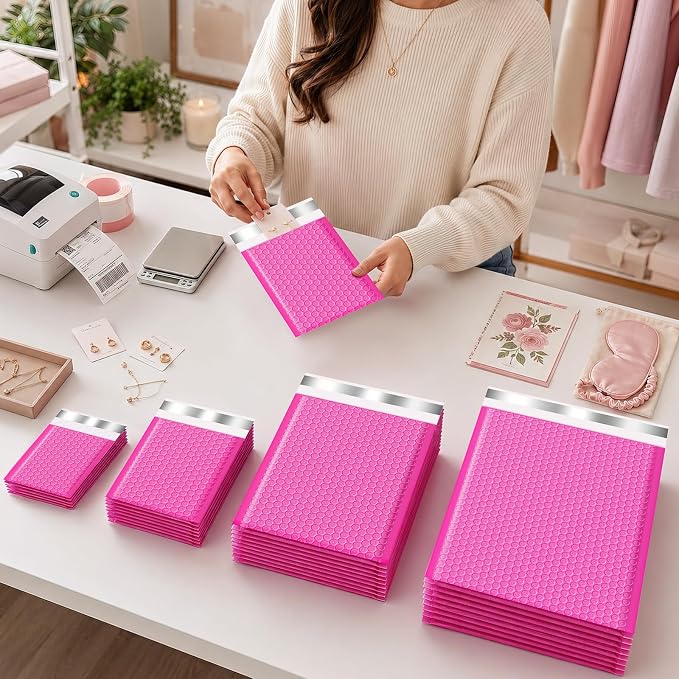 Small Bubble Mailers 4x8 Inch 50 Pack Waterproof Padded Envelopes Self Seal Adhesive Shipping Bags for Mailing Cards Jewelry Makeup and Small Business Packaging