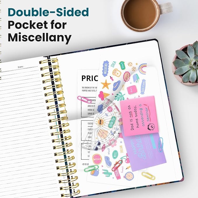Spiral Notebooks for Work 5 Subject Notebook with Removable Dividers | Aesthetic Hardcover Journal for Women 8.5" x 11" College Ruled 280 Pages Journal for School & Note Taking, Cosmic Petal