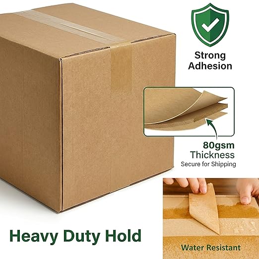 Ultra Strong Kraft Paper Packing Tape, Heavy Duty Brown Packing Tape for Box & Carton Sealing Packaging Shipping Moving & Masking, Eco Friendly Biodegradable Printable, 2Inch x 55Yard, 3 Rolls