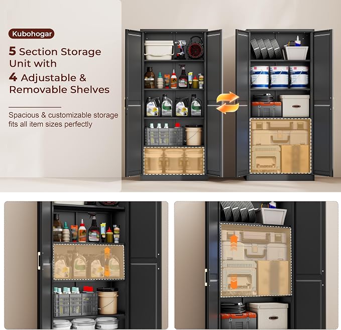 71" Tall Metal Kitchen Pantry Cabinet, Storage Cabinet with Doors | Kitchen Cabinet with 4 Adjustable Shelves, Food Pantry Cabinet, Cupboard for Kitchen, Dining Room, Garage, Office & School
