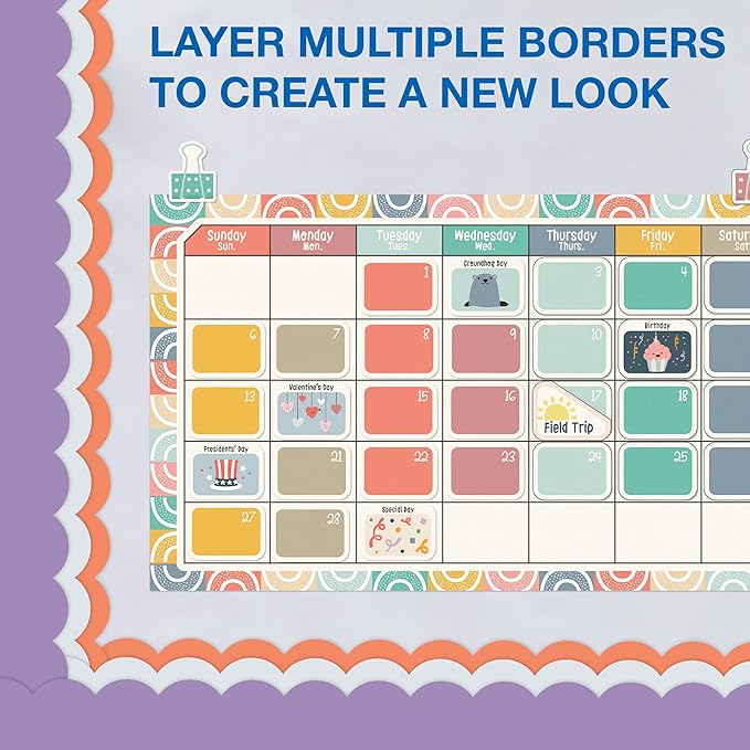 Carson Dellosa Education 65Ft Lavender Bulletin Board Borders,1 Roll of Lilac Scalloped Trim for Rolling Whiteboard,Cork & Posterboard,Pastel Purple Party, Easter,Spring Decorations & Classroom Décor