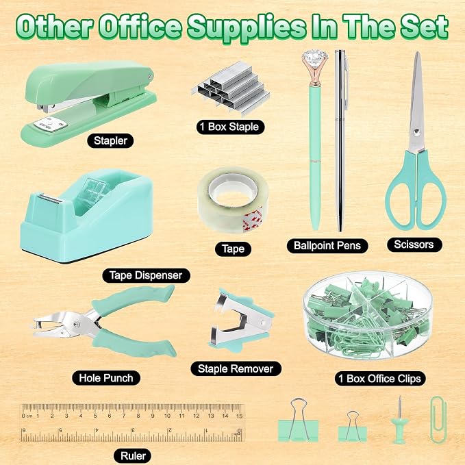 13-in-1 Office Desk Organizer Set for Back to School Supplies Accessories | Organizer Set with Stapler and Tape Dispenser, Pen Holder, Scissors, Ruler, Hole Punch, 2 Pens & More Desk Supplies