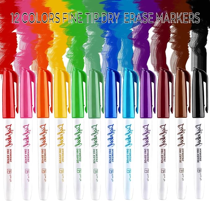 Dry Erase Markers with 12 Colors Fine Tip,144 Pack Bulk Set | Whiteboard Markers for Home, Office Supplies