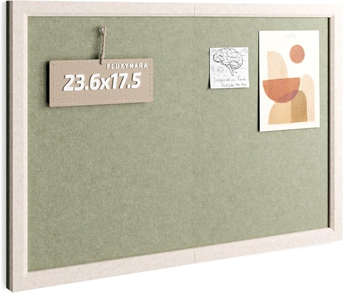 Fluxynara 23.6" x 17.1" Felt Frame Bulletin Board, Sage | Cork Board Alternative with 12 Removable Adhesive Tabs, Foldable Pin Board for Wall, Home, Office, Classroom & Dorm
