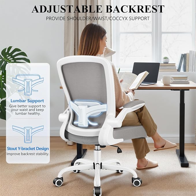 FelixKing Office Chair, Ergonomic Desk Chair Breathable Mesh Chairs Adjustable High Back Lumbar Support Flip-up Armrests, Executive Rolling Swivel Comfy Computer Chairs Home Office Gray