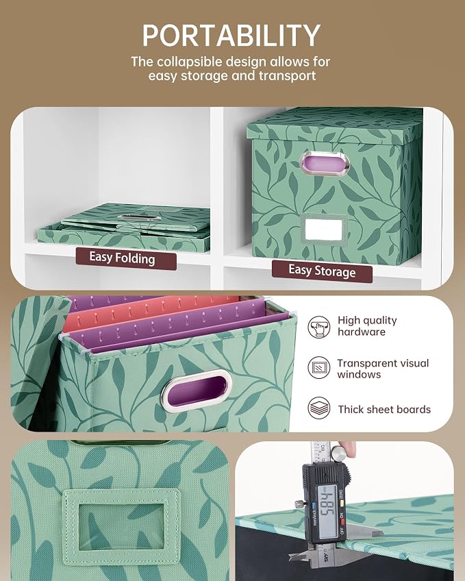 File Organizer with Lid, File Box, File Cabinet for Letter File Folder Storage, Hanging File Organizer for Office/Decor/Home,Document Organizer, 1 Pack,Leaf Green-Box Only