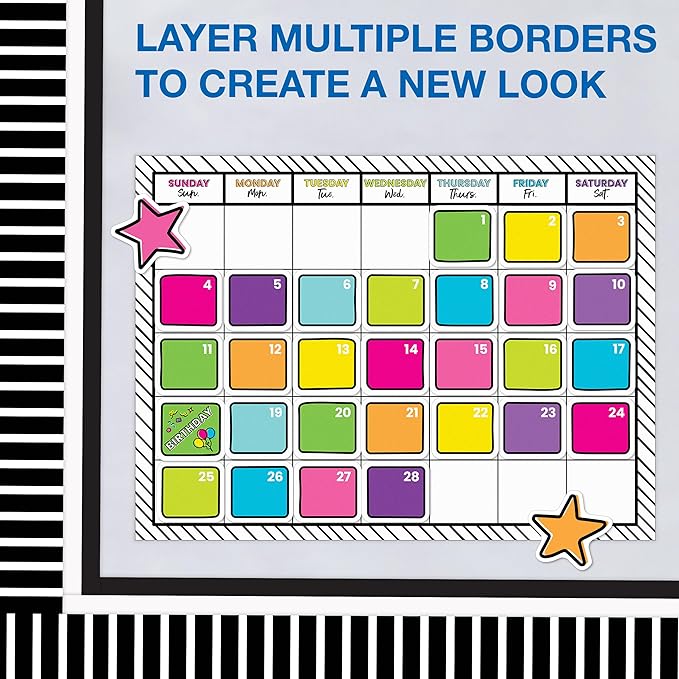 Carson Dellosa Education 65Ft of Black and White Stripes Bulletin Board Borders, 1 Roll of Trim for Rolling Whiteboard, Posterboard, Party, Office Decorations, and Classroom Decor