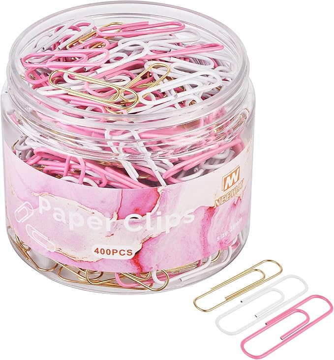 NEEWAY 400pcs Small Pink Paper Clips, 1.1 Inch Paper Clip, Ceative Colored Paperclips for Paperwork Office School and Personal Use