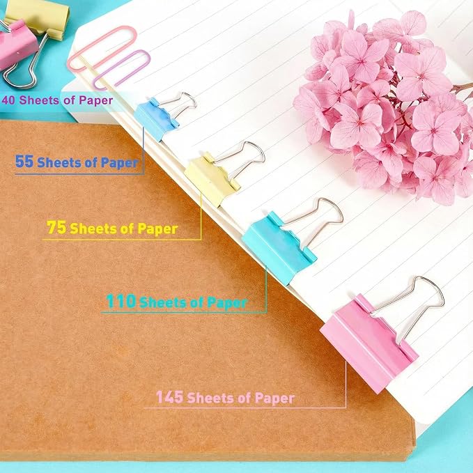 276Pcs Paper Clips and Binder Clips Assorted Sizes，Colored Binder Paper Clips Office Clips Office Supplies, Large Medium Small Paper Clamps PaperClips for Home School Business in a Container (Colored)
