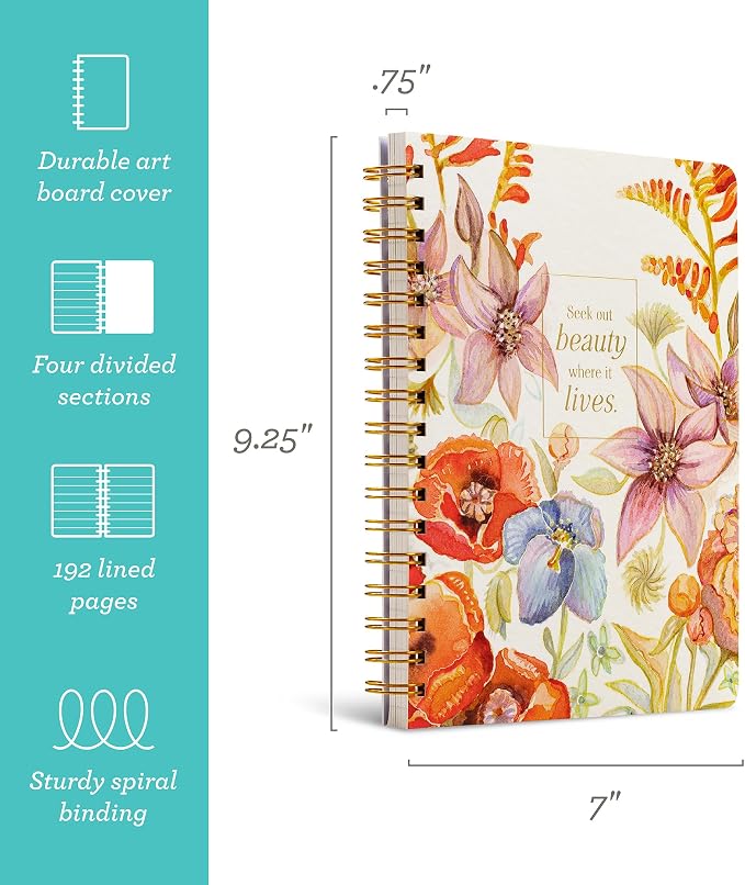 Compendium Spiral Notebook – Seek Out Beauty Where It Lives. – A Designer Spiral Notebook with 192 Lined Pages, College Ruled, 7.0" W x 9.25" H