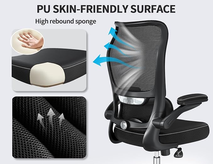 TRALT Office Chair Ergonomic Desk Chair - Gaming Chair with Lumbar Support | 330 LBS Home Office Desk Chairs , Reading Chair with Flip-up Armrests, Comfortable Computer Chairs (1, Black)