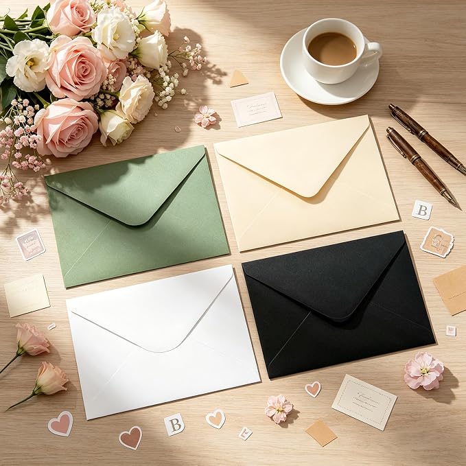40 Pack Blank Cards and Envelopes 4x6 Cream, A4 Invitation Envelopes | A4 Folded Cardstock and Envelopes for Wedding, Note Card, DIY Greeting Cards,Thank you Cards, Birthday Christmas Invitations