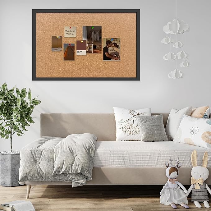 Cork Bulletin Board, 13''x18''-2pack Hanging Cork Board Wooden Framed with Pins for Wall, Dorm Room, Office, Home Decor – Natural Cork & Black Frame