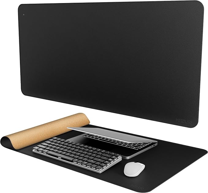 Mydours 40" x 20" Extra Large Desk Mat, PU Leather & Cork Desk Pad, Black | Large XXL Desk Mouse Pad for Workstation, Office, Home, Computer Desk Mat Suitable for Keyboard & Mouse