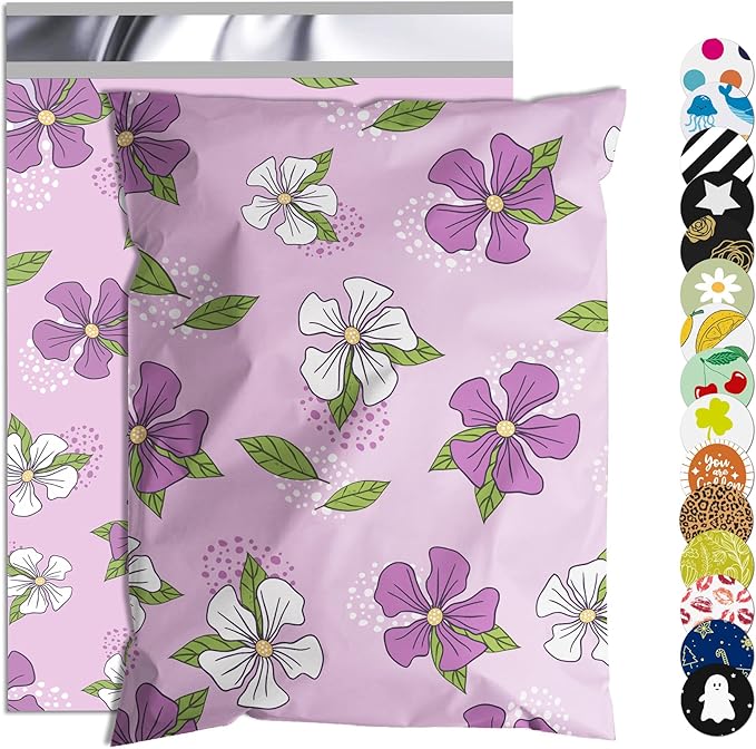 Poly Mailer 10x13 Inch 25 Pcs, Waterproof and Tear-Resistant Shipping Bags for Clothing, Strong Self-Sealing Mailing Bags with Purple Flower Printed Packaging