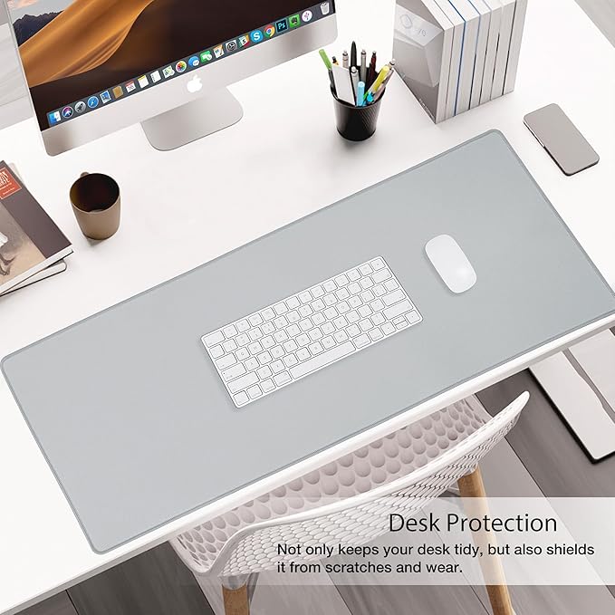 ALOANES Waterproof Mouse Pad with Durable Stitched Edge, Large Gaming Keyboard Pad, Non-Slip Rubber Base Mouse Mat, Extended Desk pad for Gamer, Office & Home, Gray Mousepad 31.5"x 15.7"x 0.12"