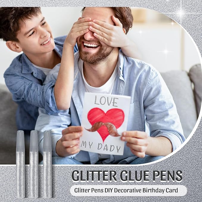 Cholemy 60 Pcs Glitter Glue Pens Glitter Glue Stick Set for Crafts Washable Markers Painting Pens for DIY Arts Projects Scrapbooking Holiday Greeting Card Decorating Supplies(Sliver)