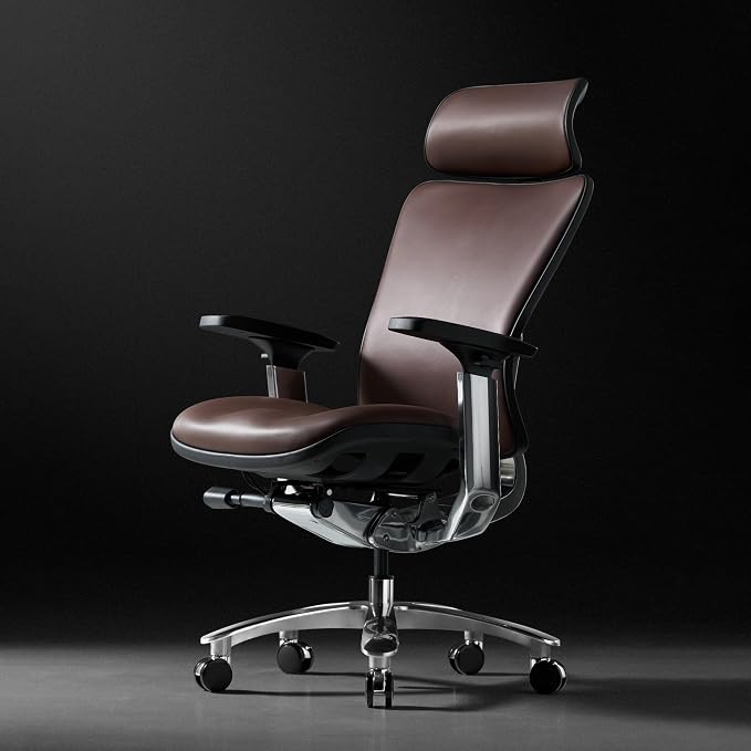 TOMU Genuine Leather Office Chair - Ergonomic Executive Office Chair for Boss and Manager, with Adjustable armrest, Headrest, Lumbar Support and Reclining Back- Luxury and Commercial