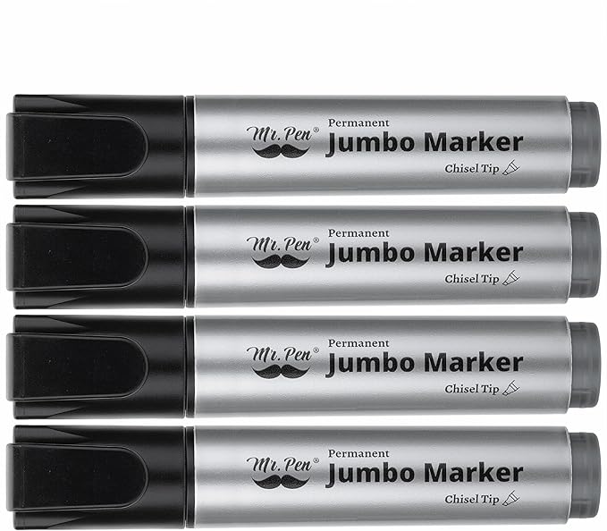 Mr. Pen- Jumbo Permanent Markers, 4 Pack, Chisel Tip, Black, Thick, Large, Wide Tip