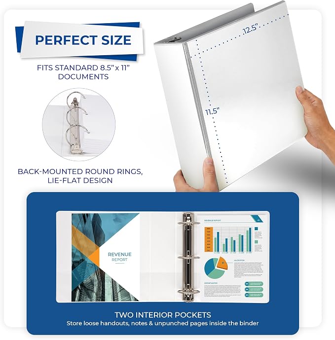 Samsill 4 Inch 3 Ring Binders, Economy Round Ring, Clear View Cover, 675 Sheet Capacity - for School, Home, Office - White, 4 Pack