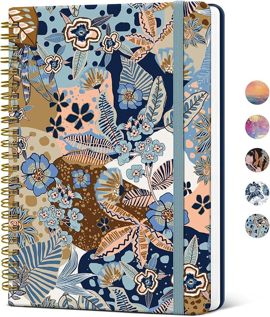 Lined Spiral Journal Notebook for Women, A5 College Ruled Journals for Writing, Hardcover Notebooks for Work, Note taking and Office School Supplies,140 Pages - Lineage Floral