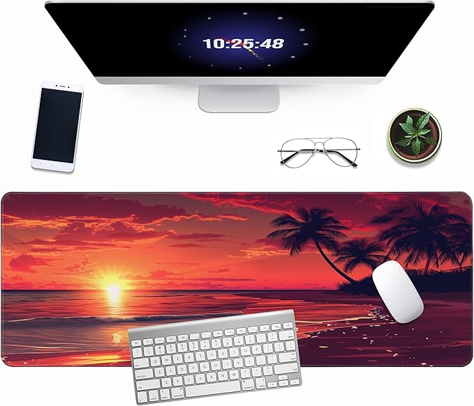 Sunset Beach Mouse pad with Tropical Ocean Landscape and Non-Slip Rubber Base Design for Personalized Office Desktop Decoration Accessories 31.5 x 11.8 in