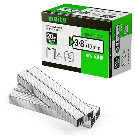 meite 20 Gauge Galvanized Upholstery Staples, 1/2-Inch (12.3 mm) Crown with 3/8-Inch Length, Heavy Duty for Construction, Furniture, Crafts & DIY Projects (5 Boxes)
