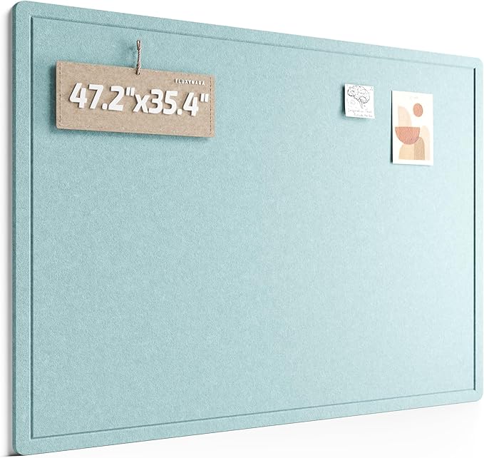 Fluxynara 47.2" x 35.4" Large Bulletin Board, Aqua Blue | Cork Board Alternative with 24 Removable Adhesive Tabs, Foldable Felt Pin Board for Home, Office, Classroom & Dorm