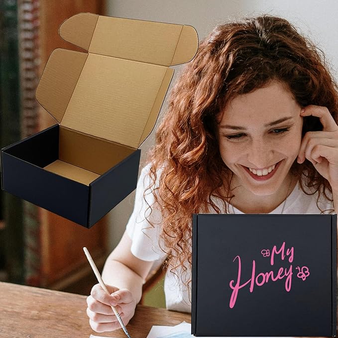 24 Pack 7x6x3 inch Black Shipping Boxes ，Cardboard Packaging Boxes for Mailing Shipping Corrugated Cardboard Boxes for Packaging Small Business Craft Flat Shipping Boxes Empty Gifts Giving Products