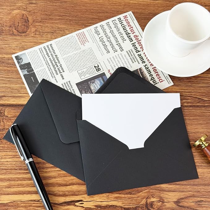 40 Pack Blank Cards and Black Envelopes 4x6, A4 Invitation Envelopes | A4 Folded Cardstock and Envelopes for Wedding, Note Card, DIY Greeting Cards,Thank you Cards, Birthday Christmas Invitations
