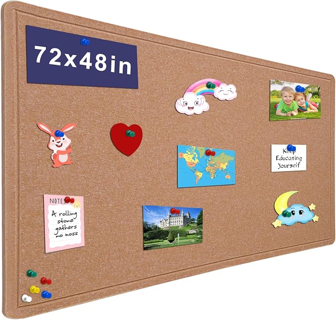 Large Bulletin Board 72" x 48" Felt Cork Board Pin Board, Ginger Yellow | Cork Board Alternative for Wall, Foldable Self-Adhesive Vision Board Prayer Board with Pushpins for Home Office Classroom
