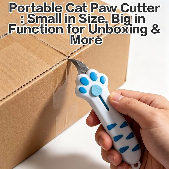 Cat Paw Box Cutter 3-Piece Set, Retractable Cat Claw Knife with Cute Paw Handle, Portable Utility Box Opener for Home Office Package Carton & Tape Cutting