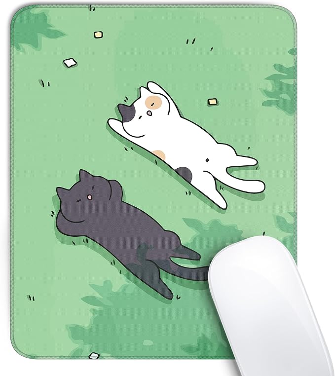 Cute Cat Square Mouse Pad,Black and White Cats Mouse Pads for Wireless Mouse Desk Accessories,10"X8"Travel Mousepad with Non-Slip Rubber Base, Stitched Edge Mouse Pads for Desk,Computers,Laptop,Office