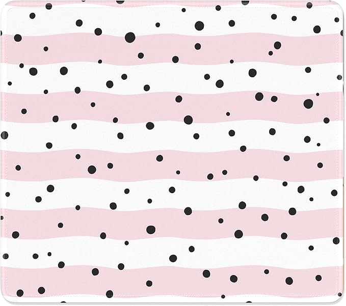Mouse Pad, Minimalism Marble Style Computer Pad, Anti-Slip Rubber Mouse Mat with Stitched Edges for Gaming, Office, Laptop, PC, Women, 9" x 8" Thick 3 mm, Pink White Polka Dots