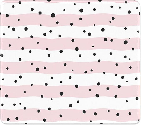 Mouse Pad, Minimalism Marble Style Computer Pad, Anti-Slip Rubber Mouse Mat with Stitched Edges for Gaming, Office, Laptop, PC, Women, 9" x 8" Thick 3 mm, Pink White Polka Dots