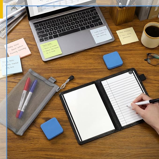 6 Sides Dry Erase Notebook Portable Whiteboards Notebook Small Reusable College Ruled Lined Board Folding Mini Travel Dry Erase White Board for Office Study(Black,A6: 5 x 7 Inches)