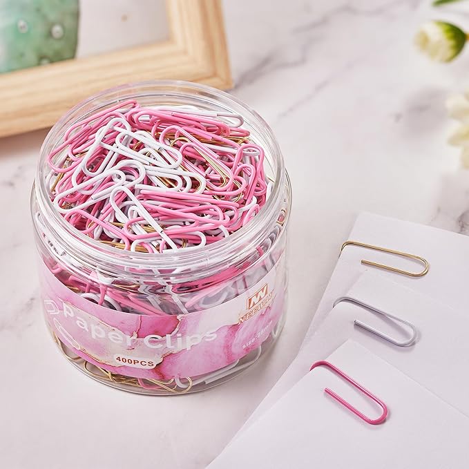 NEEWAY 400pcs Small Pink Paper Clips, 1.1 Inch Paper Clip, Ceative Colored Paperclips for Paperwork Office School and Personal Use