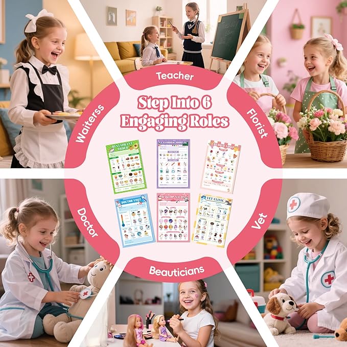 6 Pack Kids Pretend Play Notepads, 40 Pages Kids Playtime Pads, 4'' x 6'' Girls Theme Imaginative Role Play Activity Pads
