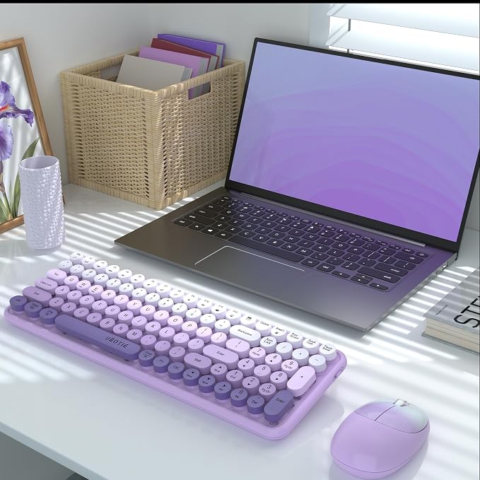 UBOTIE Wireless Keyboards and Mouse Combo (Purple Gradient) | Colorful Gradient Rainbow Color Retro Typewriter Flexible Keyboard, 2.4GHz Connection and Optical Mouse for PC Wins Mac